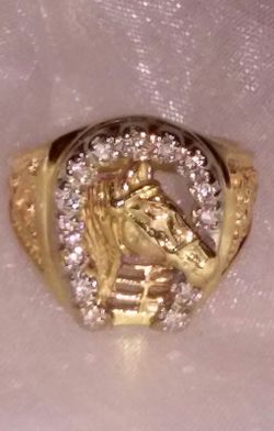 14k Yellow Gold Horse Head Diamond horseshoe men’s ring