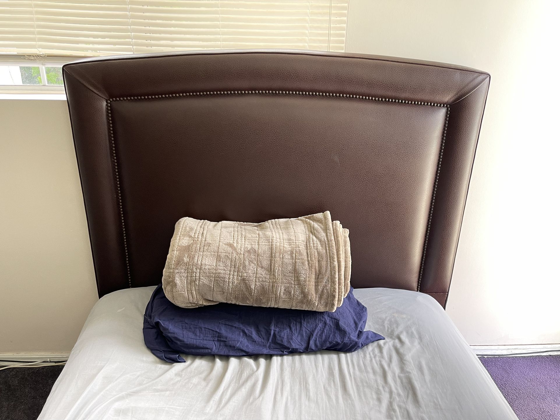 Brown Leather Queen Headboard With Box And Mattress