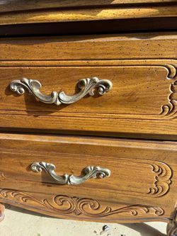 French Provincial Wood Dresser with Brass Handles