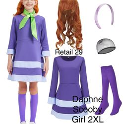 Kids Daphne Scooby Doo Detective Costume Detective Halloween 60s 70s Go Go Theme 2XL 