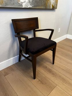 Vintage Mid-Century Modern Danish Style Art Deco Walnut Armchair w/ NEW Black Velvet Upholstery