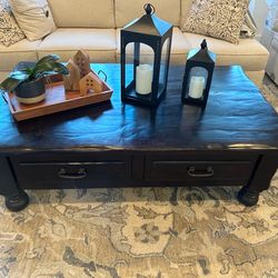 Sold Dark Wood Coffee Table with 2 Storage Drawers