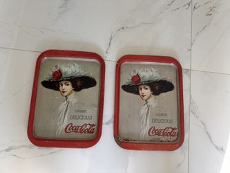 Vintage Coca-Cola 1971 Lot of 2 Metal Tin Trays