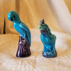 Lot of Two Antique Chinese Porcelain Turquoise Figures - Chicken and Crane