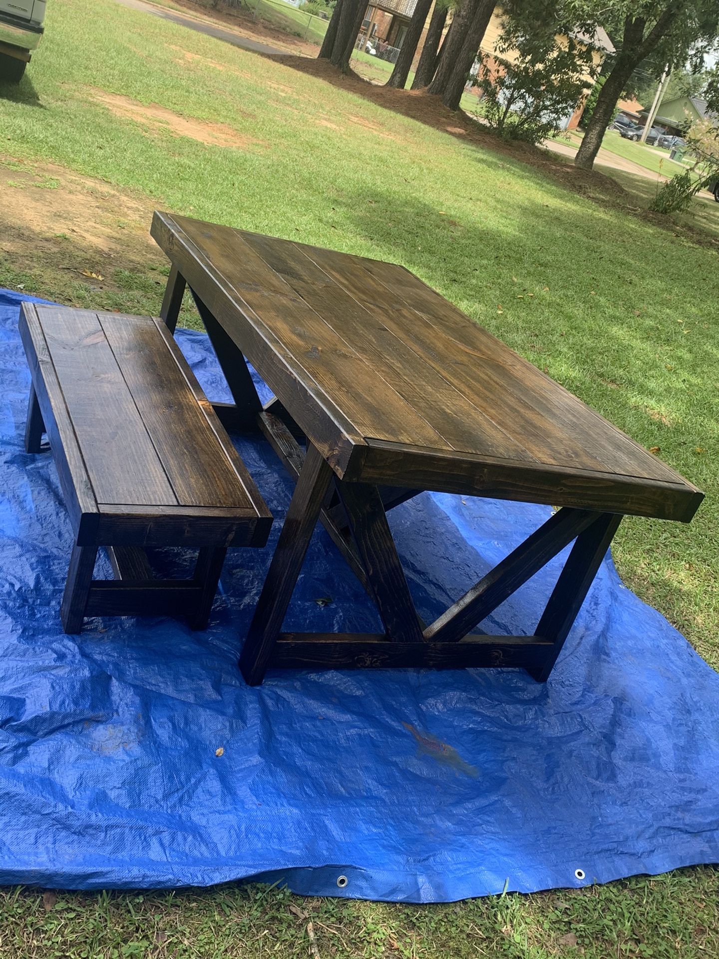 Custom built by me dining table and bench
