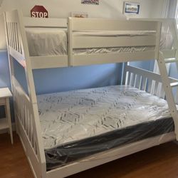 TWIN OVER FULL BUNK BED WOODEN BUNK BED WITH MATTRESS WHITE BUNK 
