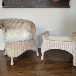 Vintage Pier 1 Wicker Rattan Chair and ottoman  