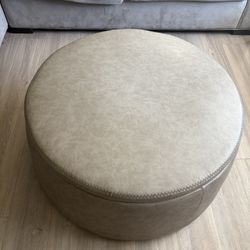 Grey Faux Leather Ottoman 