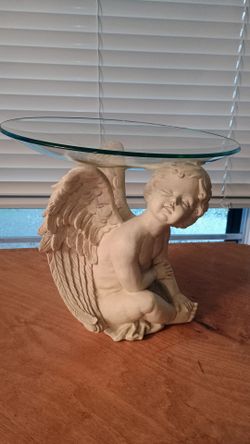 Vintage Decorative Cherub/Angel statue, supporting glass round plate.