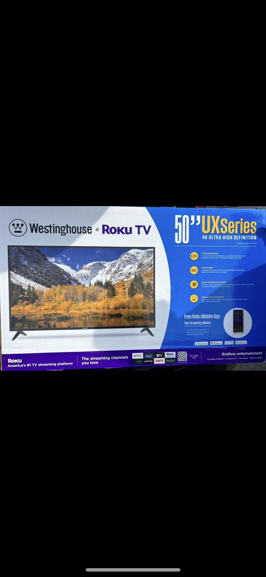 50” Westinghouse Roku Tv. Brand New