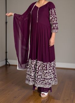 Purple Embroidered Anarkali Suit with Dupatta