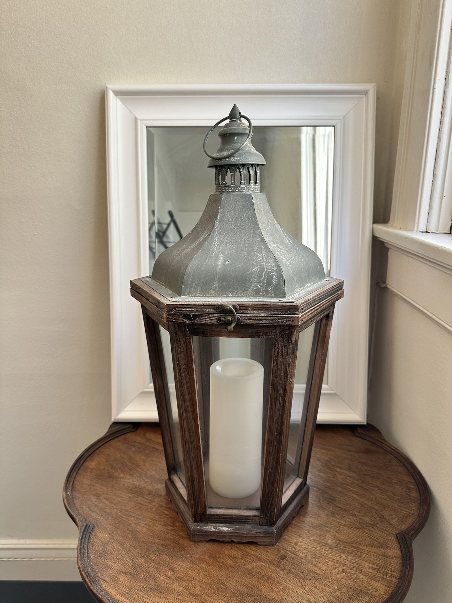 POTTERY BARN Park Hill Outdoor Lantern Wood Lantern with Galvanized Metal Top - Elegant Tapered Design for Indoor or Outdoor Charm - Medium