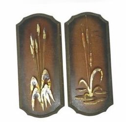 Vintage Metal Cattail Wall Art Plaques