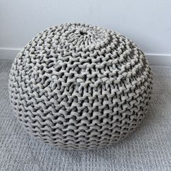 Gray Knitted Round Pouf Ottoman