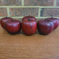 Vintage Hand Lathed Polished Wood Set of Six Apples