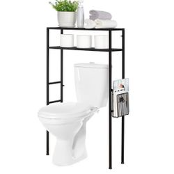 MyGift 2-Tier Over The Toilet Storage, Space Saver Metal Bathroom Shelves, Freestanding Above Over Toilet Storage Shelf with 1 Magazine Holder Basket,