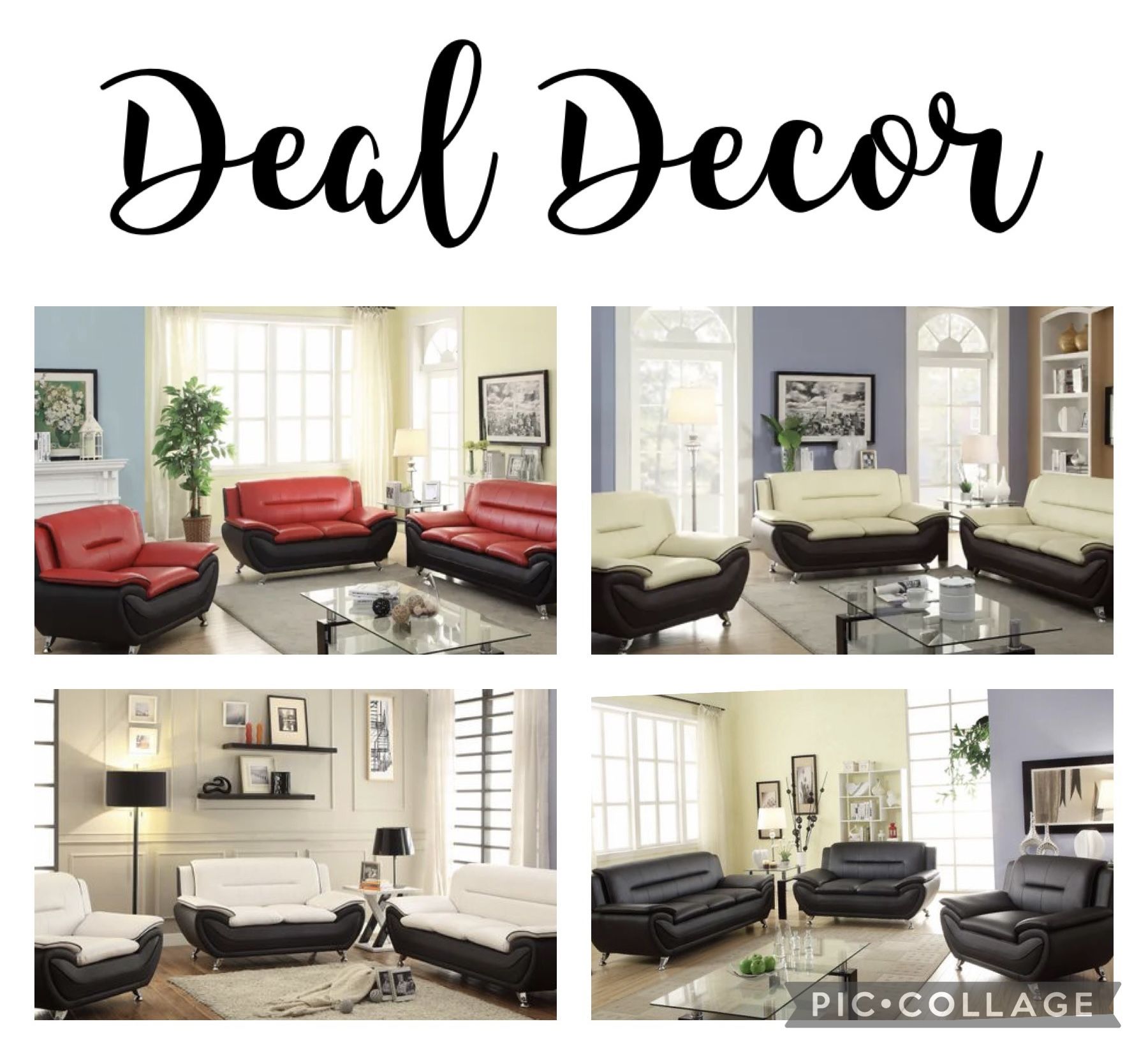 New 3pc Sofa Loveseat Chair (Red/Black, White/Black, Cream/burgundy, Black)