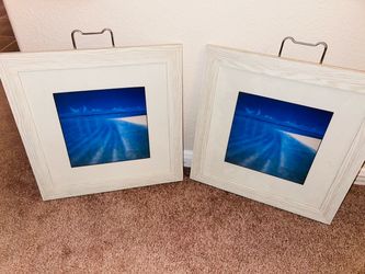 Set of 2 White Wood Framed Beach Photos