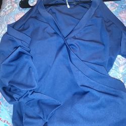  Womens V Neck Tops Cut Out Shoulder Shirts Casual Tunic Long Sleeve Blouses (M, Navy Blue)
