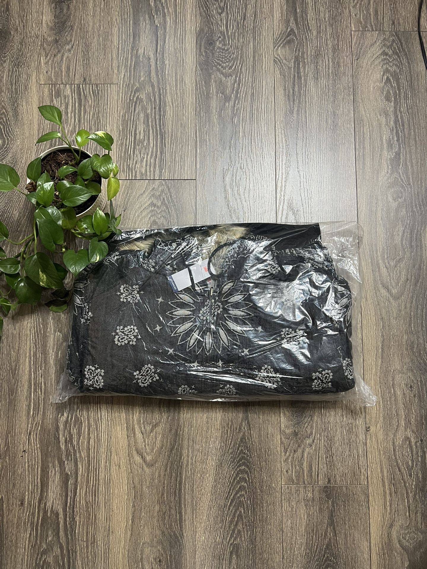 Supreme Bandana Jacquard Denim Hooded Work Jacket Black