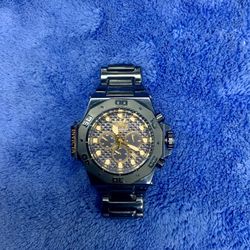 Invicta Chronograph Akula Blue Label Model 28635 Watch Wristwatch Timepiece Luxury Brand Stainless Steel Blue Tone Bezel Band Bracelet Dial Date