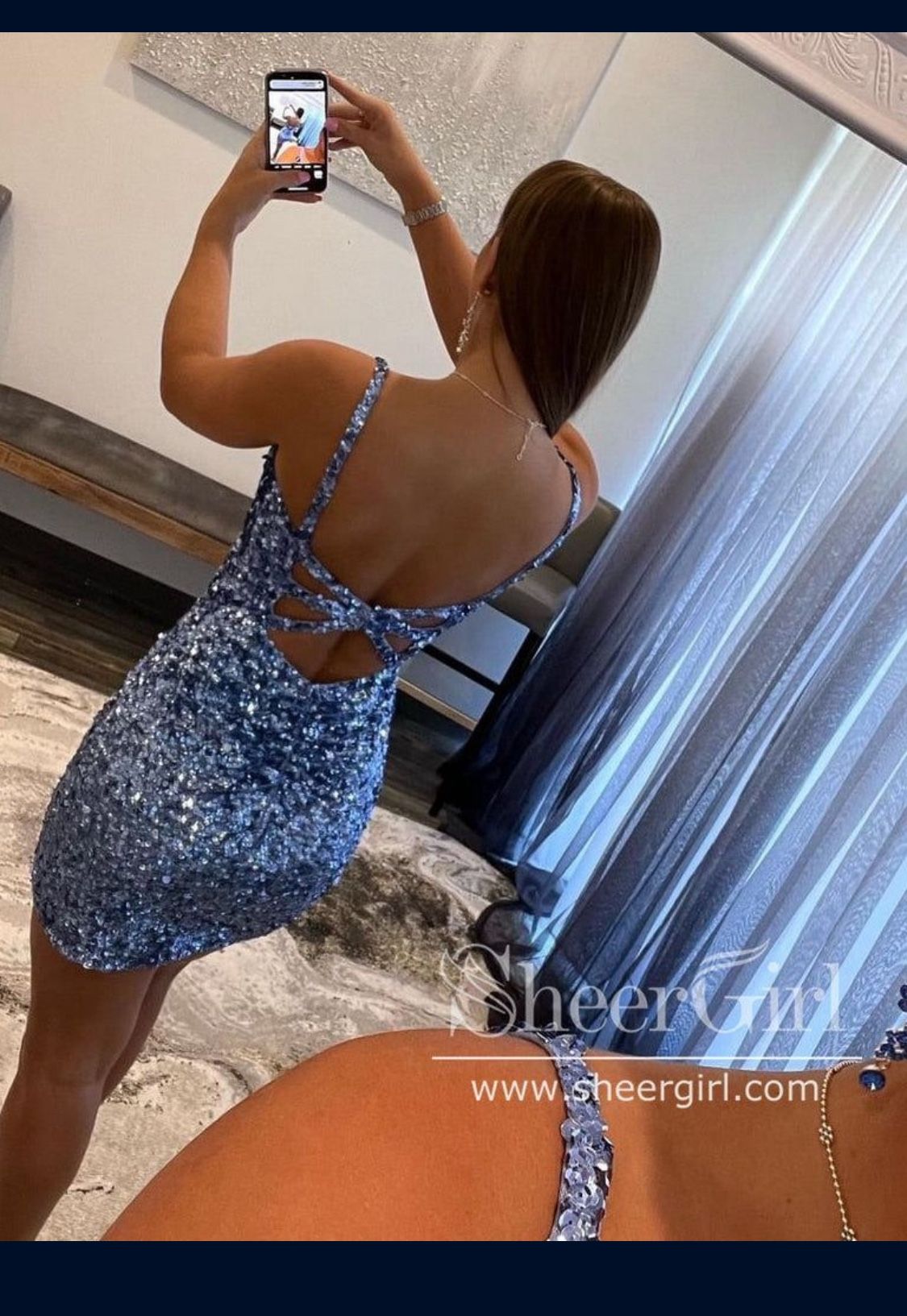 Sparkly V-Neck Prom Dress Short Sequin Prom Dress