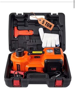 NEW IN BOX Shop VEVOR 5-Ton 11023 lbs. Electric Hydraulic Jack Car Floor Jack 12V Lift Up To 17.7 in. Height with Built-in Tire Inflator Pump