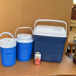 Rubbermaid Chest And 2 Coolers