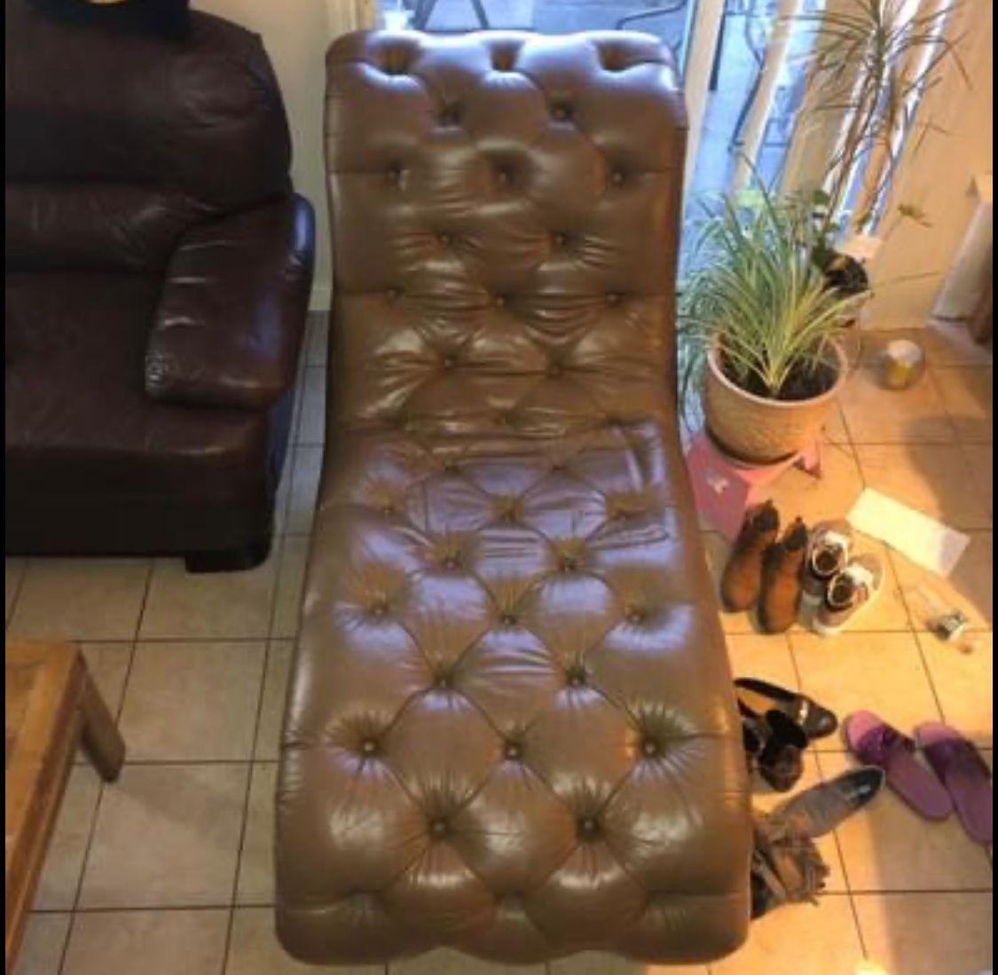 Long Leather Curved Chair Chase