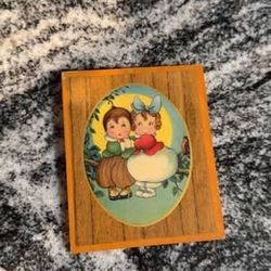 Vintage Boy/Girl Wood Wall Plaque