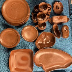 Frankoma Lazy Bones Brown Satin 36 Piece Collection, Vintage