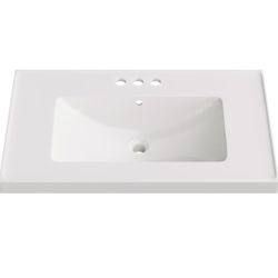 30" White 3-Hole Integrated Sink/Countertop, Self Rimming Rectangular Countertop, 30.38" W x 19.13" D x 7.5" H