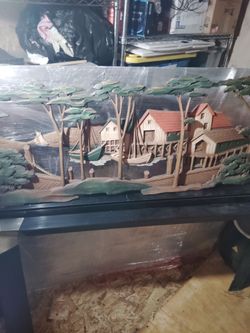 3D Wood Carved Harbor Scene Wall Art