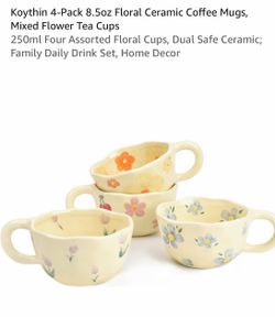 4pcs ceramic floral coffee mug set, new