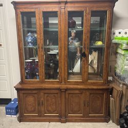 Solid Wood China Cabinet Hutch – Glass Display, Storage Base, Excellent Condition
