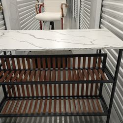 Kitchen Island Table w/Storage Shelves