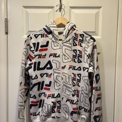 FILA Boys White, Red and Navy Blue Full-Zip Hoodie, Size: Medium (M)