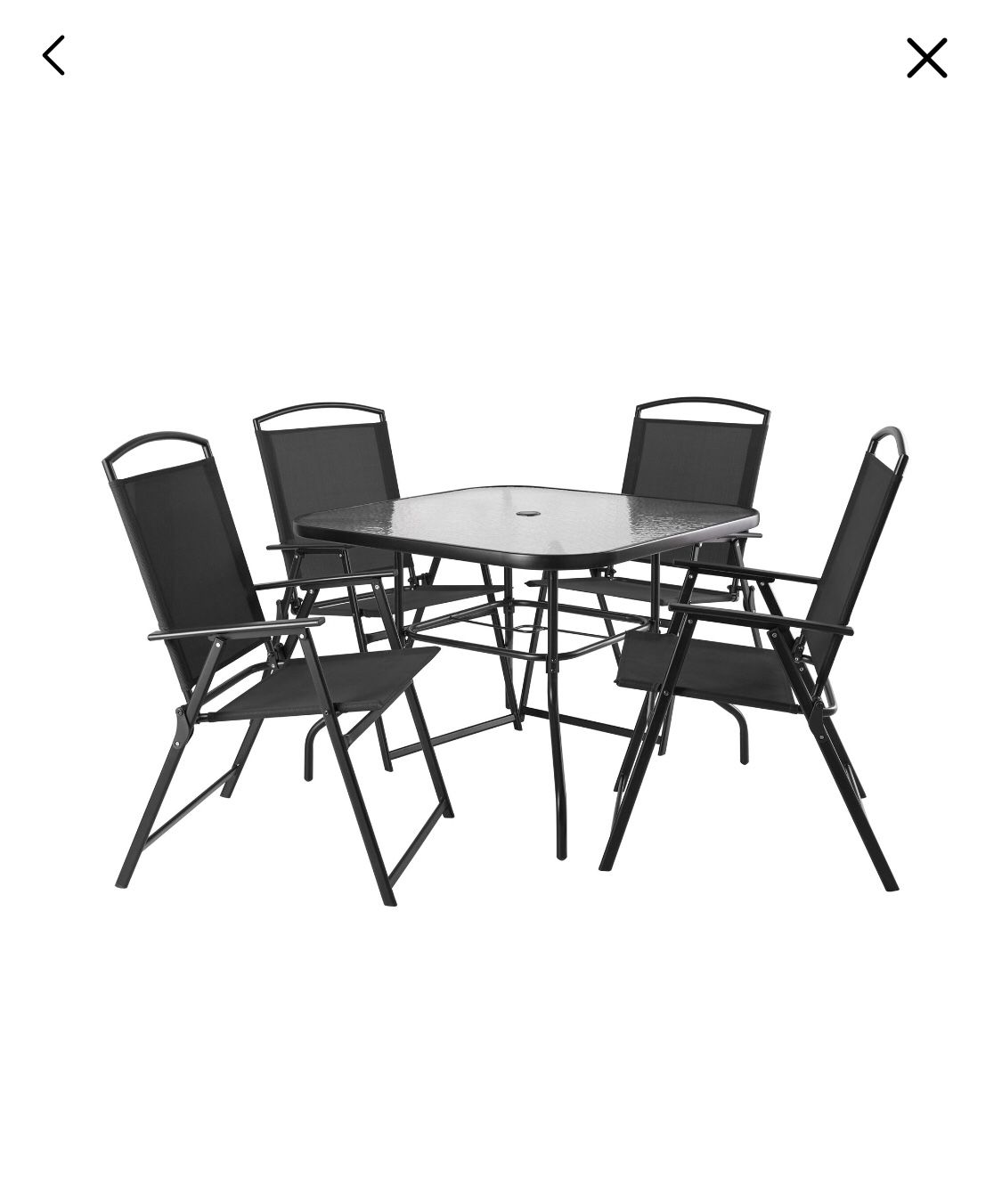 Mainstays Albany Lane Outdoor Patio 5 Piece Dining Set, Black Frame and Black Sling, 4 Person Seating