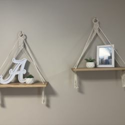 Macrame Boho Hanging Shelves  Set of 2