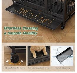 Shintenchi 38 inch Heavy Duty Crates for Large Dog, Indestructible and Escape-Proof Cage Kennel with Lockable Wheels, Double Door High Anxiety with Re