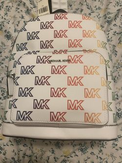 Michael Kors Cooper Commuter Medium Sling Bag Backpack MK Rainbow Optic White