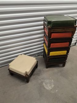 6 Mid-Century Modern Leather Nesting Stackable seats/stools