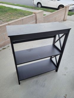 Brown farmhouse style console side entry bookcase table shelf shelves unit
