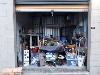 Updated photos of storage locker Antiques, Tools, Furniture, Lighting, Pictures, Bottles more...
