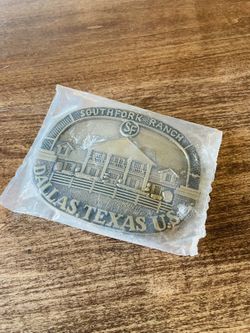 New solid brass Southfork Ranch Belt Buckle Dallas Texas from the hit show Dallas