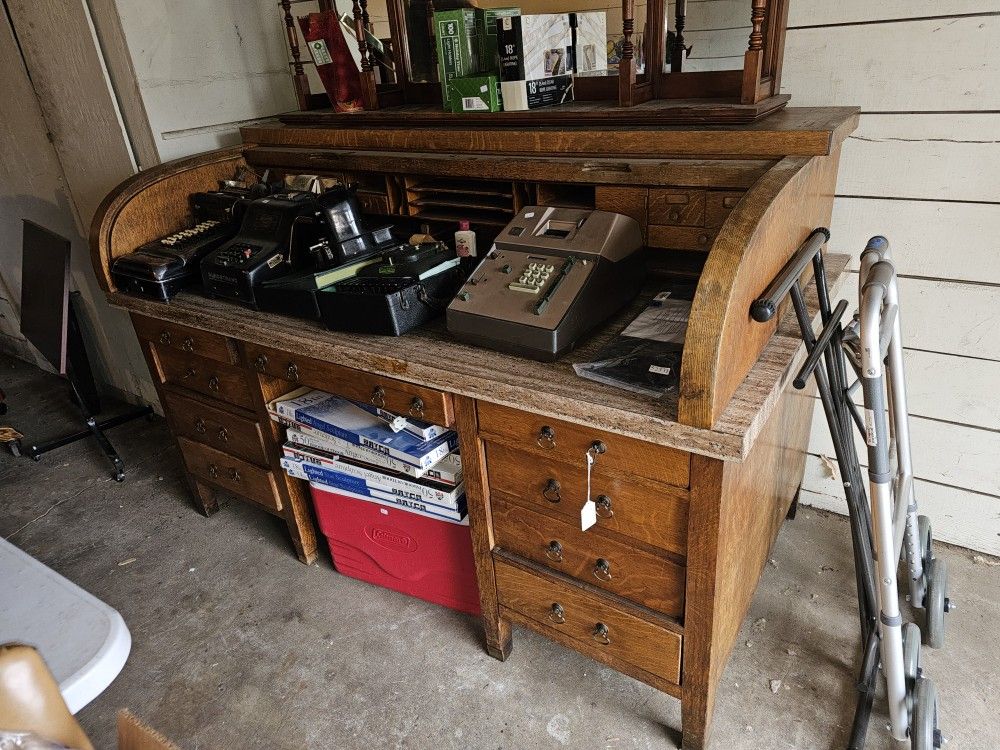 Very Large Vintage Bankers Rolltop Desk