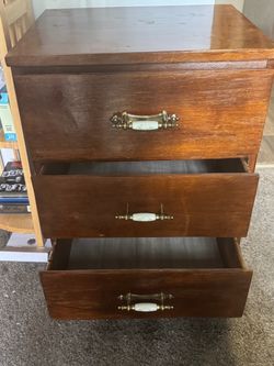Wood 3-Drawer Nightstand with Floral Handles