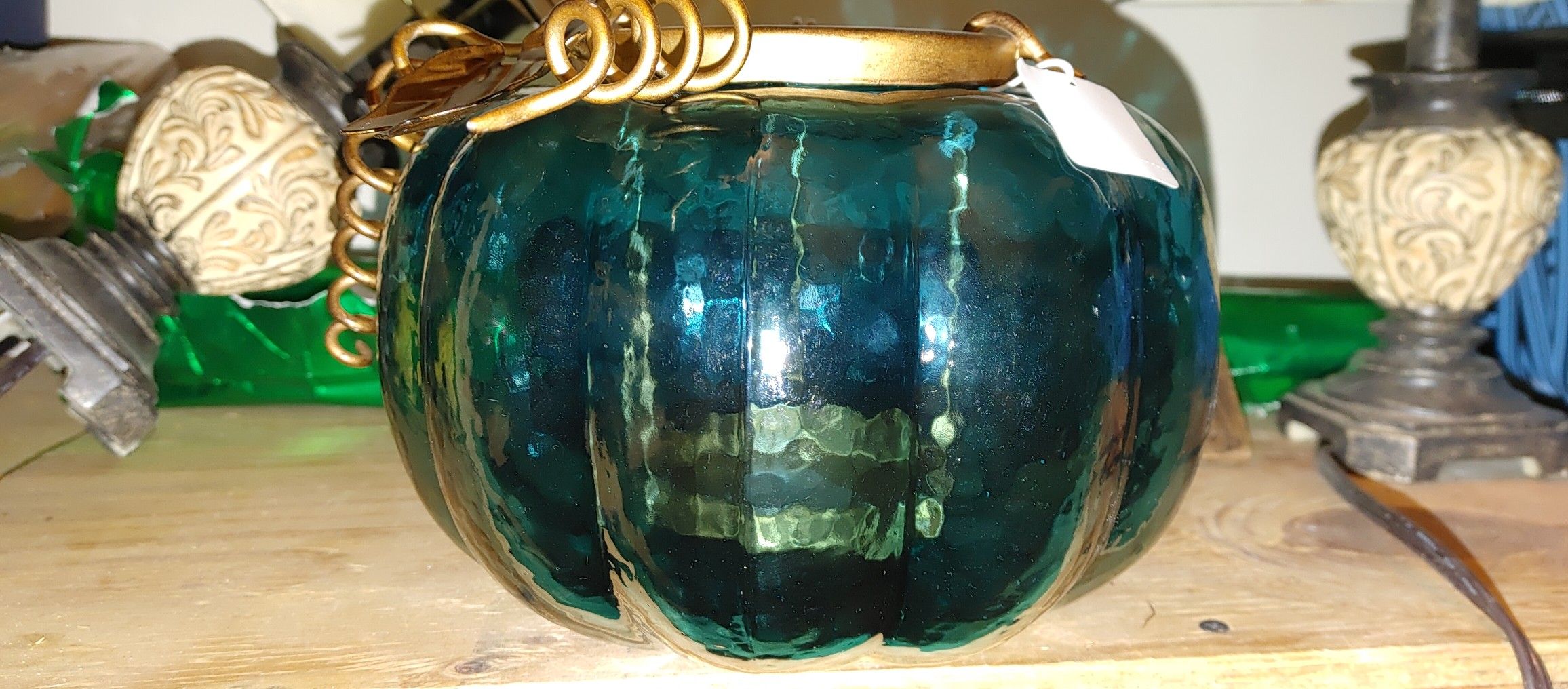 NWT Teal/blue glass pumpkin candle holder from Pier One