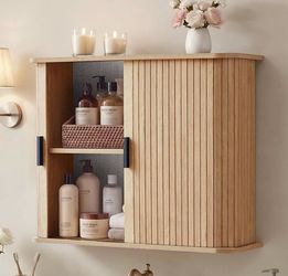 Fluted Wall Mounted Bathroom Cabinet with Sliding Doors, Medicine Cabinet Storage for Over the Toilet, Space Saver Organizer for Small Bathroom Laundr