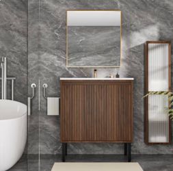 Vanityfus 36 Inch Bathroom Vanity without Sink-Matte Brown $481 plus tax at Lowe's website  Modern floating vanity with a moisture-protecting wall-mou